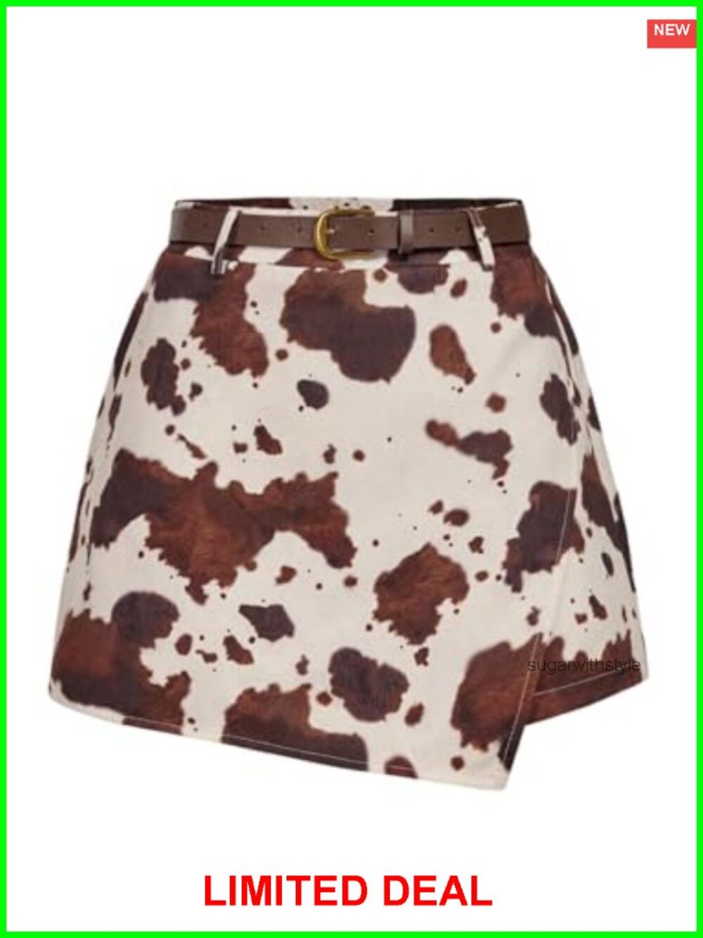 High Waisted Asymmetrical Skort with Buckle Belt Polyester Elastane